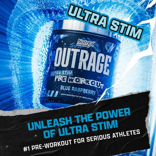 Vista 2 de Outrage Ultra HIGH STIM - Polvo de preentrenamiento para hombres, 400 mg de cafeína, L-citrulina, beta-alanina, creatina, energía extrema, enfoque