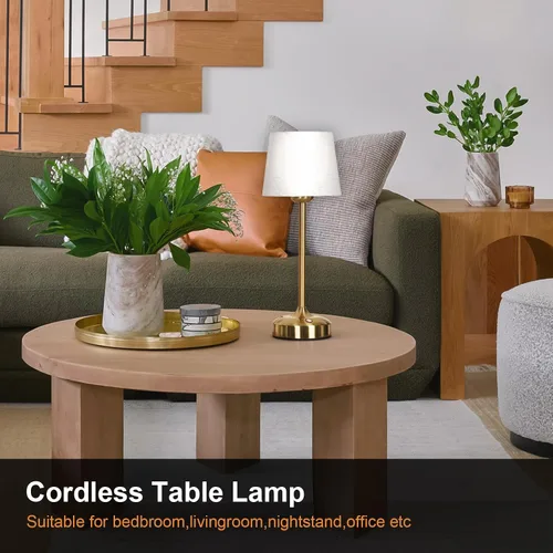 Vista 3 de YAYZA! Lámpara de mesa inalámbrica de altura ajustable, pantalla de tela, 7500 mAh, recargable, LED, inalámbrico, táctil, luz nocturna, atenuación