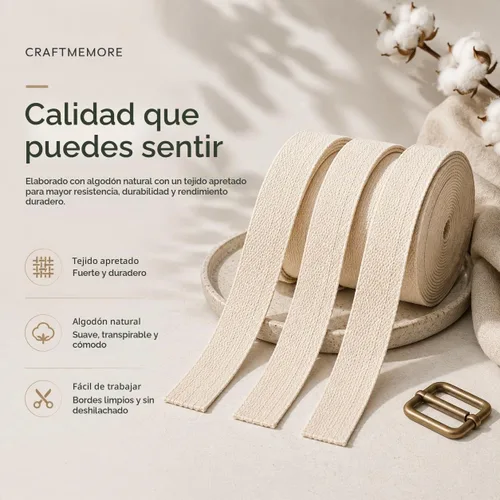 Vista 5 de CRAFTMEMORE Cinta de algodón natural para artes y manualidades, correa de tela para bolso, cinturón, bolsas de mano (1 pulgada, 5 yardas)