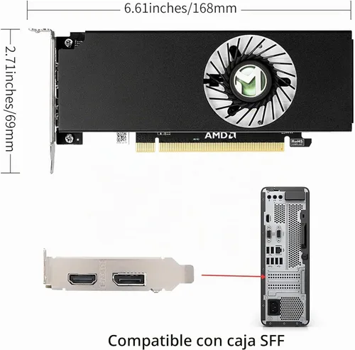 Vista 2 de MAXSUN AMD Radeon RX 550 4 GB GDDR5 Tarjeta gráfica de perfil bajo de factor de forma pequeño para computadora de juegos PC GPU ITX SFF HDPC 128