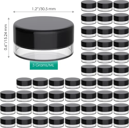 Vista 2 de Frasco de 0.10 onzas líquidas Houseables, 50 unidades, sin bisfenol A, recipientes vacíos de plástico para muestras de cosméticos, tarro redondo