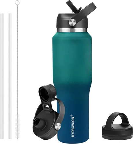 Vista 28 de HYDROWION Botella de agua aislada de 32 onzas, soporte para botella de agua para automóvil, botella de viaje aislada al vacío de doble pared