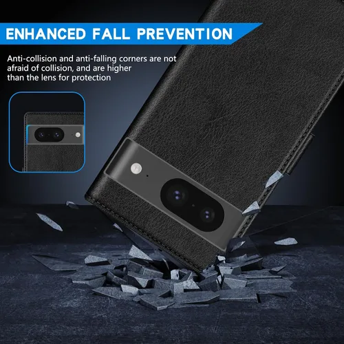 Vista 7 de ZZXX Funda tipo cartera para Google Pixel 8 con bloqueo RFID, ranura para tarjetas, función atril, cierre magnético, funda protectora de cuero