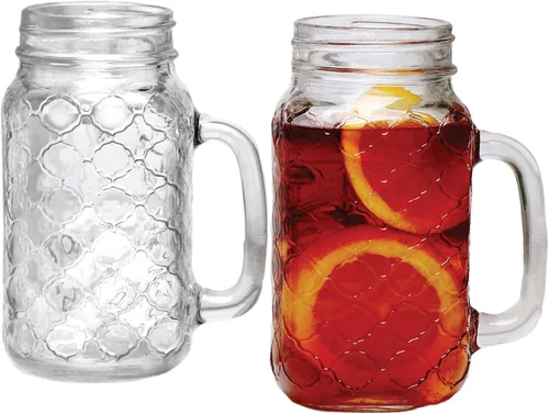 Vista 3 de Juego de 4 tazas Mason Jar de 24 onzas con asas de vidrio