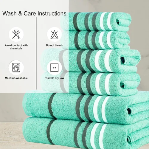 Vista 5 de CASA COPENHAGEN Exotic - Juego de 6 toallas de diseño de 100% algodón egipcio, color azul aguamarina, 550 GSM, 2 toallas de baño, 2 toallas de baño