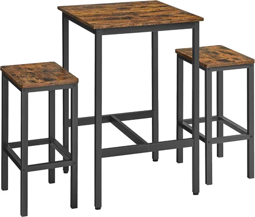 Vista 10 de VASAGLE - Juego de mesa de bar y sillas, mesa cuadrada con 2 taburetes, juego de pub para comedor para 2, ahorro de espacio para cocina, desayuno