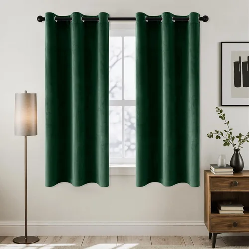 Vista 81 de ANRODUO Cortinas de terciopelo beige de 45 pulgadas de largo, opacas con aislamiento térmico insonorizado, cortinas de privacidad para oscurecer