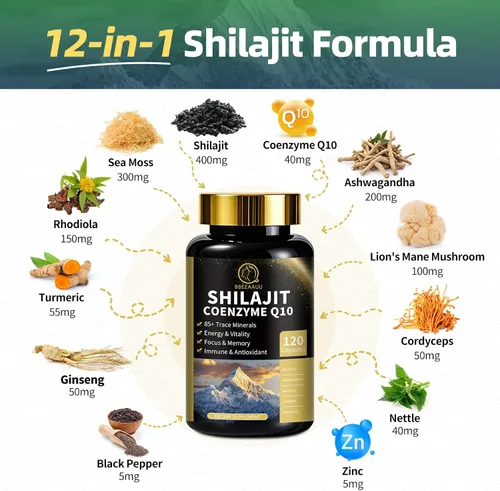 Vista 8 de Shilajit para hombres y cápsulas de graviola de guanábana con algas marinas