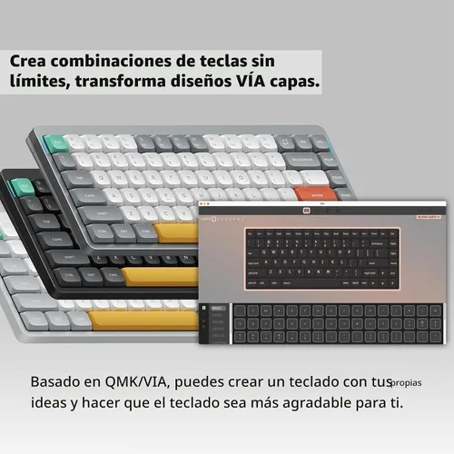 Vista 5 de NuPhy Air75 V2 Teclado mecánico portátil de 75% de bajo perfil, teclado inalámbrico, compatible con Bluetooth/2.4G/USB-C, teclados RGB Bluetooth