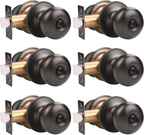 Vista 10 de GOBEKOR 1 paquete de pomos para puerta de paso, pomos interiores de bronce aceitado sin llave, pomo de puerta de armario, perilla de paso redonda