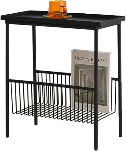 Vista 8 de Mesa de Café Creativa Mesa Auxiliar Salón Pequeño Sofá Mini Mesa de Centro Dormitorio Cabecera Sencilla Doble Estante Mesa Móvil para Espacios Blanco