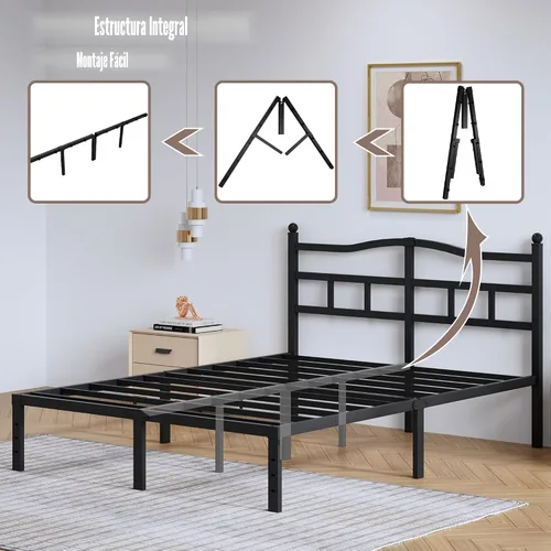 Vista 6 de SHOANED Marco de cama de metal de 14 pulgadas - Marco de cama de tamaño completo resistente con cabecero, plataforma de listones de acero básico
