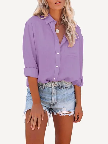Vista 3 de Paintcolors Camisas de manga larga con botones para mujer, blusas casuales con cuello con botones para mujer