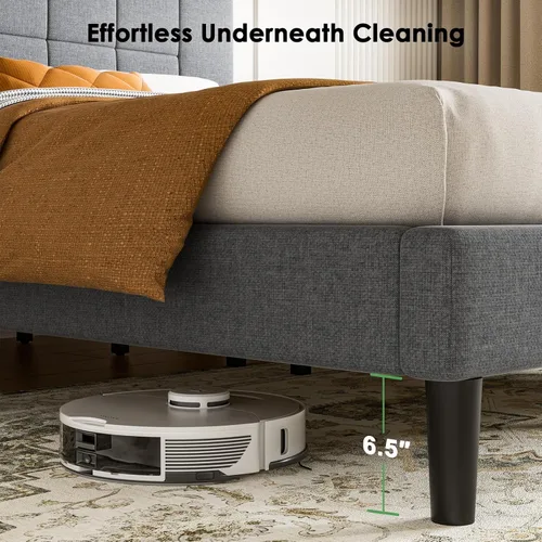 Vista 6 de Marsail Base de cama tamaño twin con cabecero, resistente y duradero con 12 patas de soporte, capacidad de 1300 libras, cabecero tapizado de madera