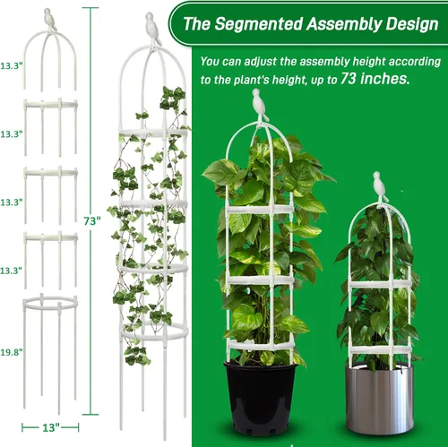Vista 3 de Enrejado de jardín para plantas trepadoras, tubo de metal inoxidable con soporte resistente de 6 pies, soporte para plantas en maceta para jardín