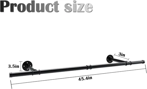 Vista 2 de Perchero industrial de tubería, resistente y desmontable, para colgar en la pared, barra de ropa rústica para ahorrar espacio, barra multiusos