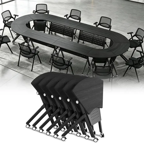 Vista 18 de Mesas de sala de conferencias, mesa de conferencias plegable con ruedas silenciosas, mesa trapezoidal de 47.2 pulgadas, mesa moderna para sala