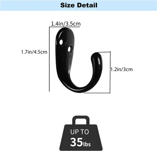 Vista 2 de Kruodop Paquete de 4 Ganchos de Pared Ganchos de Pared Montados para Colgar Servicio Pesado, Ganchos Negros para Toallas, Colgador de Abrigo