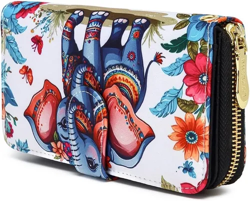 Vista 12 de Cartera de mano para mujer, estilo bohemio, con RFID, elegante, espaciosa con correa para viajes, capacidad para tarjetas, teléfono, dinero