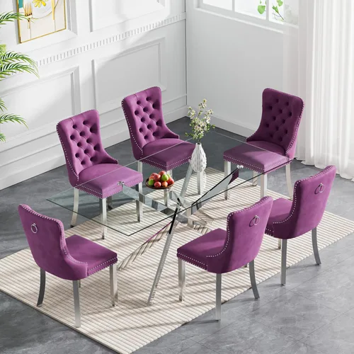 Vista 62 de Juego de mesa de comedor de cristal plateado moderno de 47 pulgadas para 2, juego de mesa de comedor de cocina redonda de 3 piezas con patas