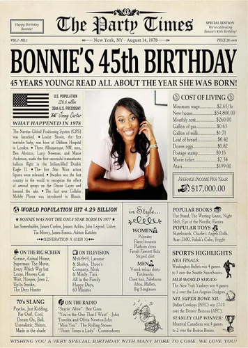 Vista 24 de Decoraciones personalizadas para fiesta de cumpleaños número 70, póster de periódico, lienzo de 0.75 pulgadas para mujeres y hombres, regalos de 1953