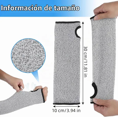 Vista 2 de 2 pares de mangas resistentes a los cortes, mangas protectoras para brazos, mangas de protección de brazos de seguridad con orificio para el pulgar