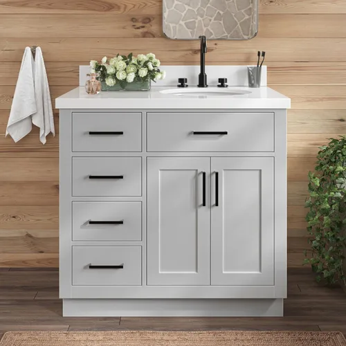 Vista 47 de ARIEL Hepburn - Tocador de baño de 30 pulgadas con fregadero, madera maciza, encimera y protector contra salpicaduras de cuarzo blanco puro de 1.5