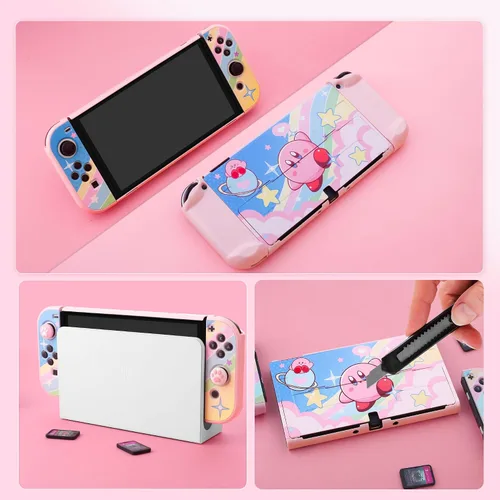 Vista 5 de Cute Carrying Case for Nintendo Switch OLED, Pink Travel Carry Bag for Star, Accessories with Protective Hard Shell, HD Screen Protector, Adjustable