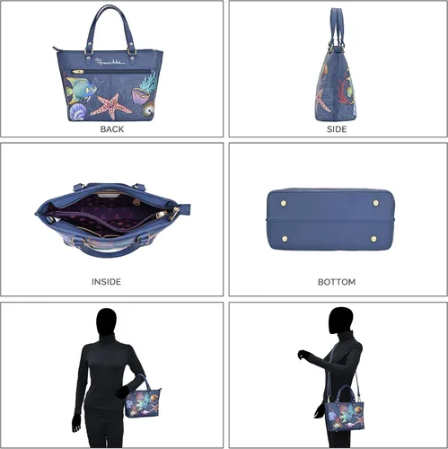 Vista 5 de Anuschka Bolso mediano de cuero genuino pintado a mano original para mujer