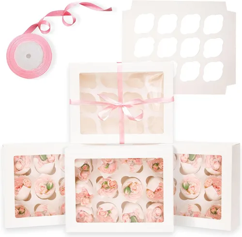Vista 14 de Bakepacker Contenedores para 12 Cupcakes 10-Paquetes Caja de Cupcakes Roland Transportador de Cupcakes, 12 Cajas para Cupcakes con Ventana