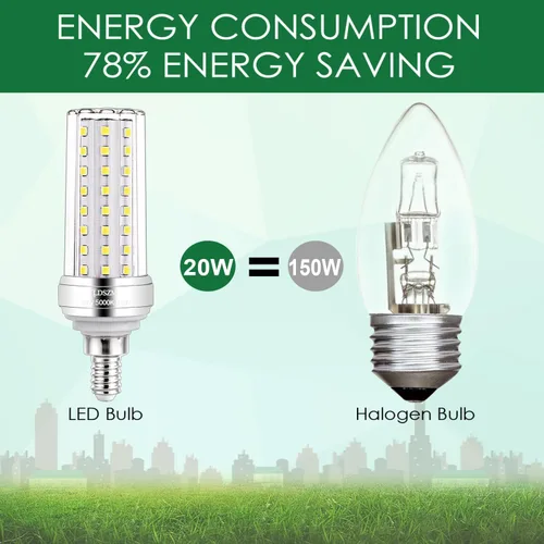 Vista 2 de Bombillas LED E12 de maíz [4.4 x 1.18 pulgadas], bombilla LED E12 de 20 W, equivalente a 150 W, 2000 lúmenes, 5000 K, luz blanca fría, no regulable