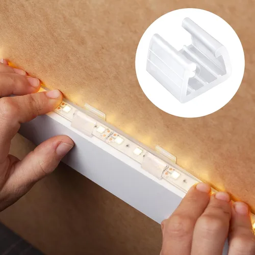 Vista 5 de Pndeyo Clips de tira de luz LED con tornillos, 100 piezas, clips de luz de cuerda para exteriores, clips de montaje de neón, soporte de abrazadera
