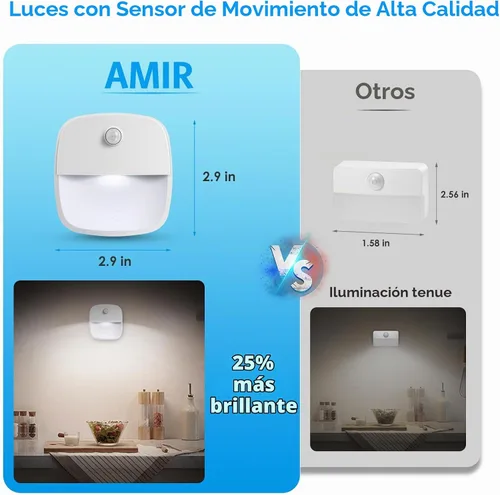 Vista 5 de AMIR Luz de escalera con sensor de movimiento mejorada para interiores (blanco, paquete de 3)