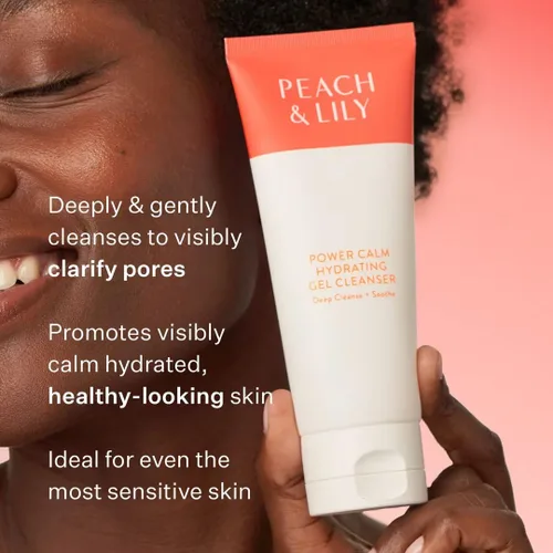 Vista 2 de Peach & Lily - Limpiador de gel hidratante Power Calm (3.38 oz) - Lavado facial y limpiador facial - Desmaquillante ligero - Manzanilla, pepino