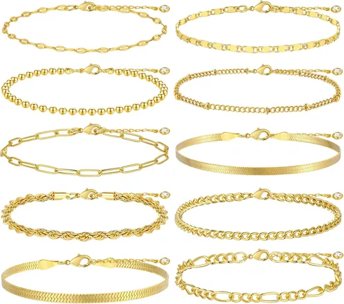 Vista 2 de Gold Bracelets for Women, 14K Gold Plated Dainty Bracelets Set, Layered Chain Bracelets Pack