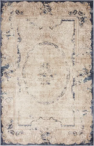 Vista 5 de Unique Loom Chateau Collection - Alfombra rústica, vintage, medallón, texturizada, envejecida, tradicional, 4 x 6 pies, beige/azul marino