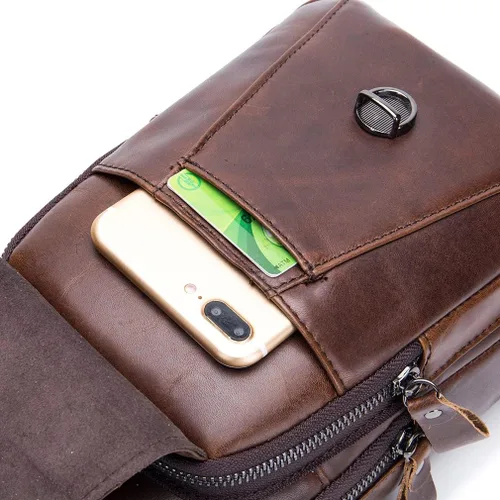 Vista 9 de Hebetag Mochila cruzada de cuero para hombres y mujeres, para viajes al aire libre, trabajo, bolsa para el pecho, camping, casual, mochila café, 7.1