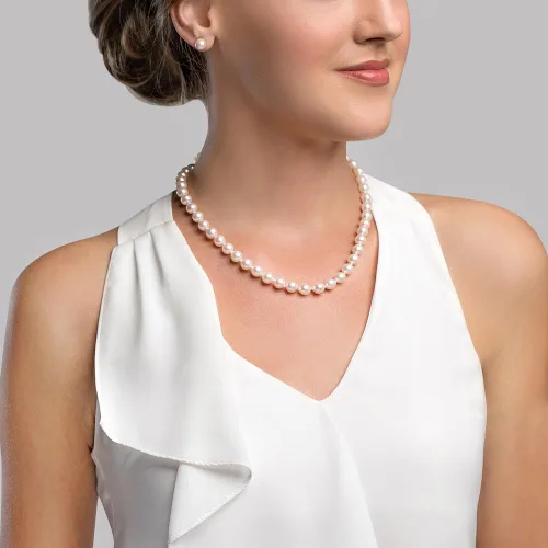 Vista 3 de 14K oro blanco 89mm Agua dulce collar de perlas cultivadas con arete, 18" Princess longitud