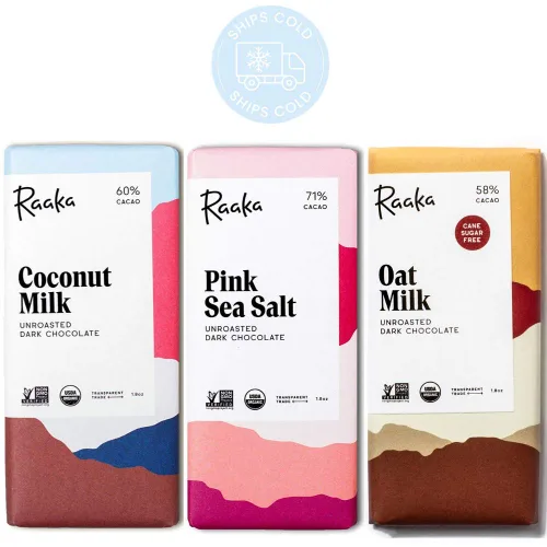 Vista 2 de Raaka Paquete de chocolate sin lácteos Chocolate negro gourmet de grano a barra Orgánico, Kosher, vegano, sin gluten Regalo para los amantes