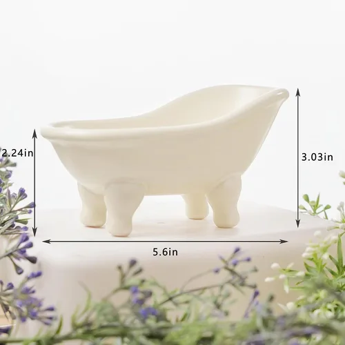 Vista 4 de 5.6" Jabonera de cerámica mini para bañera con decoración de garras para baño (Crème)