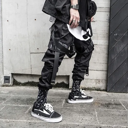 Vista 6 de XYXIONGMAO Ropa Techwear para hombre, pantalones de hip hop, ropa urbana negra, pantalones deportivos góticos, pantalones cargo tácticos para hombre