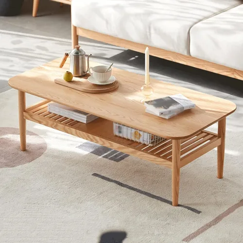 Vista 6 de Mesa de té para sala de estar, mesa de centro de dos niveles, mesa de centro de madera con función de almacenamiento, mesa de centro de madera