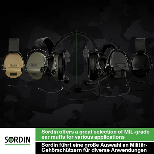 Vista 4 de Sordin MIL AUX SFA Ear Muffs - Active and Electronic Military Ear Defenders w/ 31 dB SNR Attenuation Ring - Tactical Earmuffs