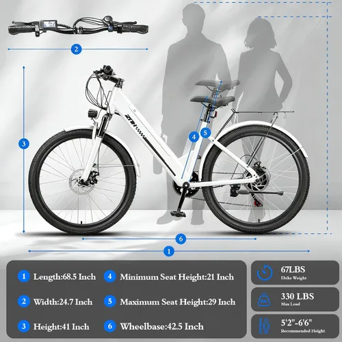 Vista 8 de ZNH 1000W Peak Electric Bike for Adults, Step Thru Ebike - 23Mph & 80 Miles Electric Bicycle with 48V Removable Battery, 7-Speed, Front