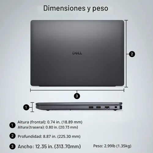 Vista 9 de Dell Pro 14 PC14250, 14" FHD+, Intel Core 5 120U, 16 GB DDR5 RAM, 512 GB SSD