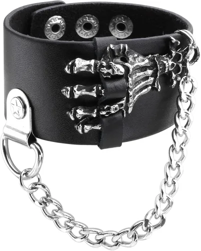Vista 5 de Eigso Pulsera de cuero sintético negro con calavera para hombre y mujer, pulsera ajustable