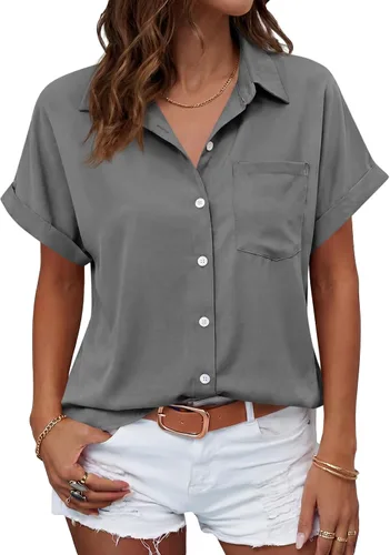 Vista 23 de Beautife Camisas con botones para mujer, blusas de manga corta Albaricoque