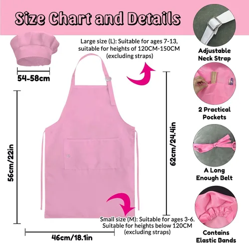 Vista 4 de Delantal personalizado para niños con nombre, delantales personalizados y sombrero de chef, diseño de foto para cocinar, hornear, pintar