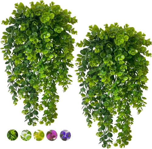 Vista 14 de Planta de vid falsas, 4 piezas, plantas artificiales grandes, plantas colgantes artificiales para pared, hiedra falsa, decoración de habitación