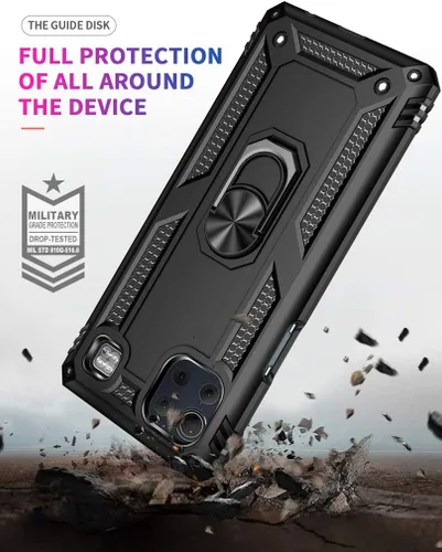 Vista 3 de Funda para LG K92 5G, con protector de pantalla HD, [grado militar] anillo de montaje en coche con soporte híbrido de policarbonato duro de Negro